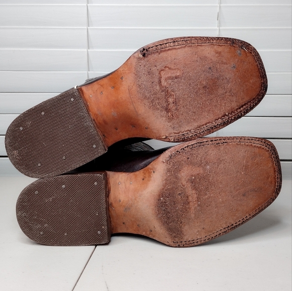 Boots Men's Brown Leather Pull-On Square Toe Rodeo Cowboy Western Boots Sz 8 - Picture 9 of 16
